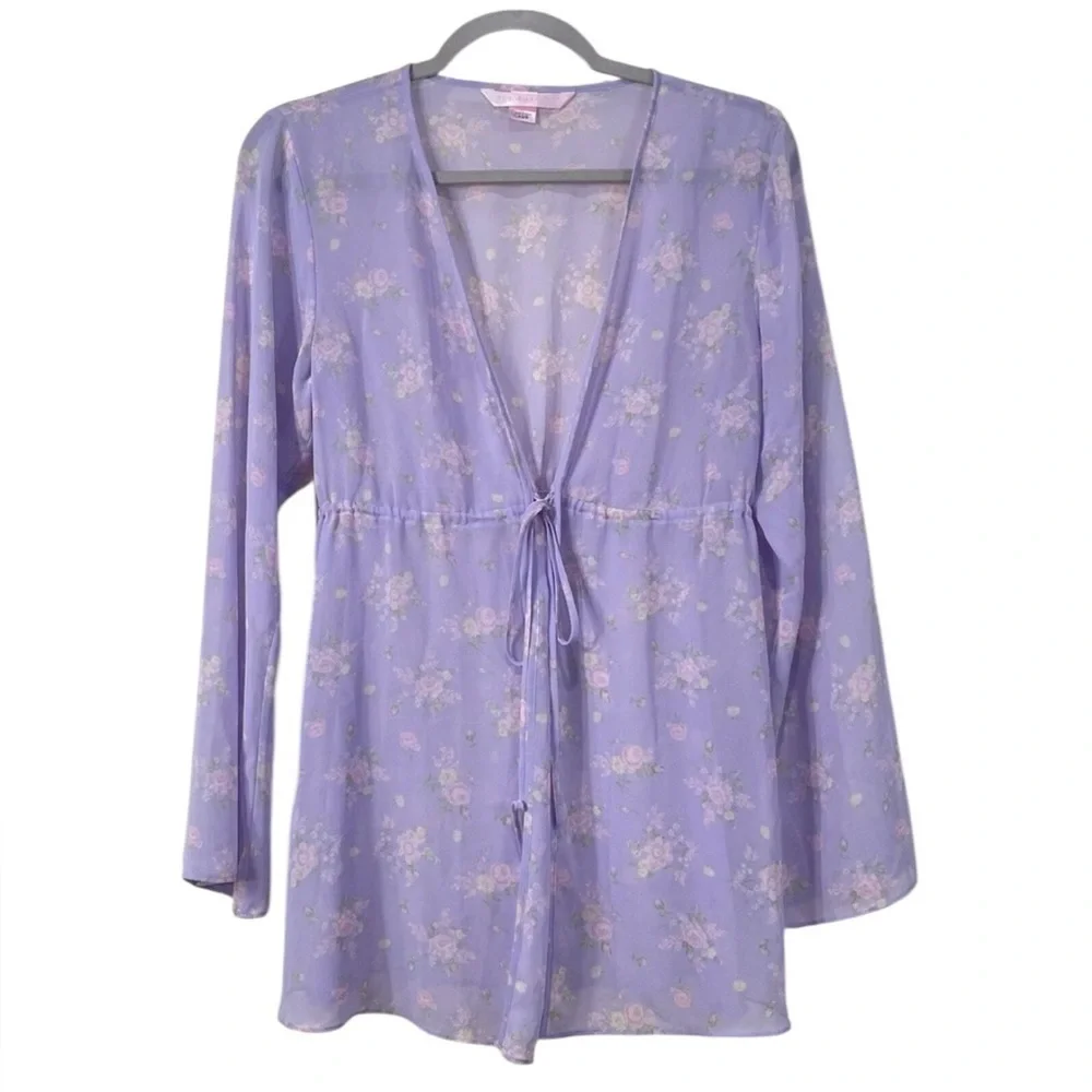 Victoria’s Secret Lavender Floral Teddy & Sheer Robe Set XS/XS-S